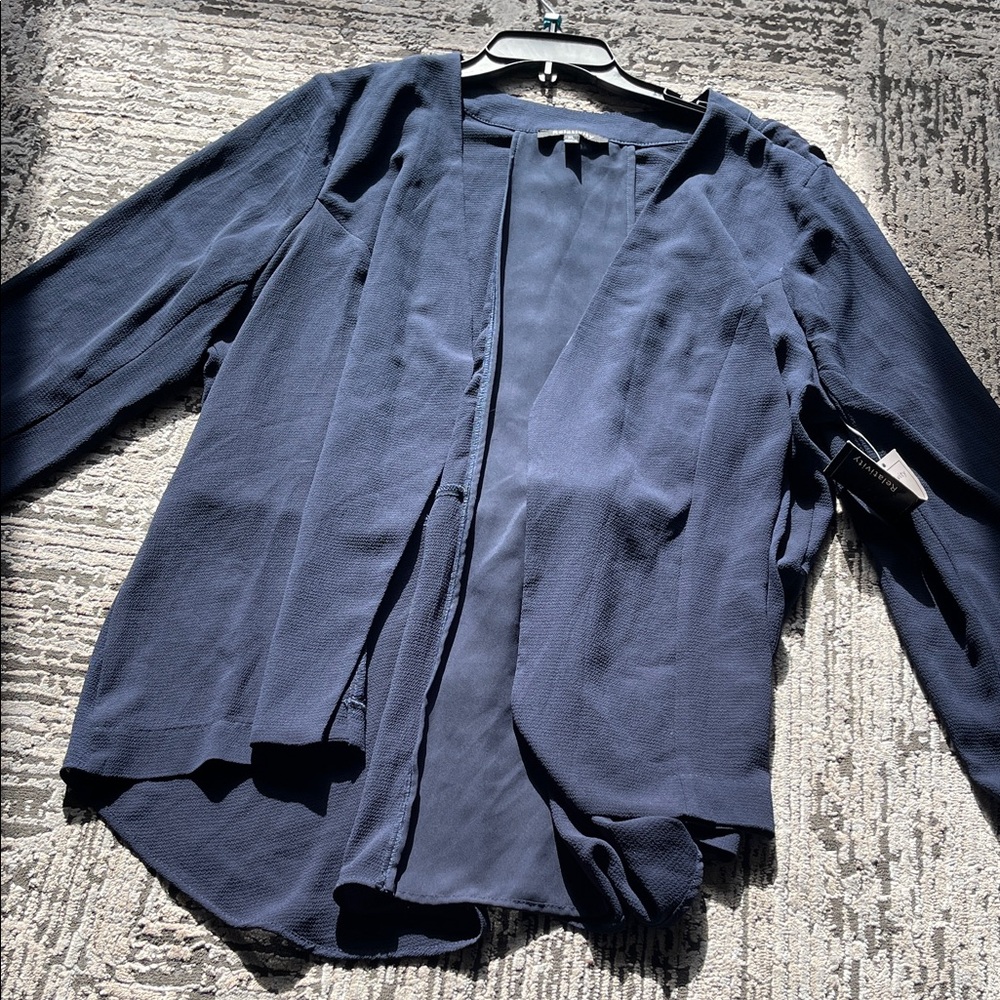 Relativity Navy Open-Front Draped Blouse